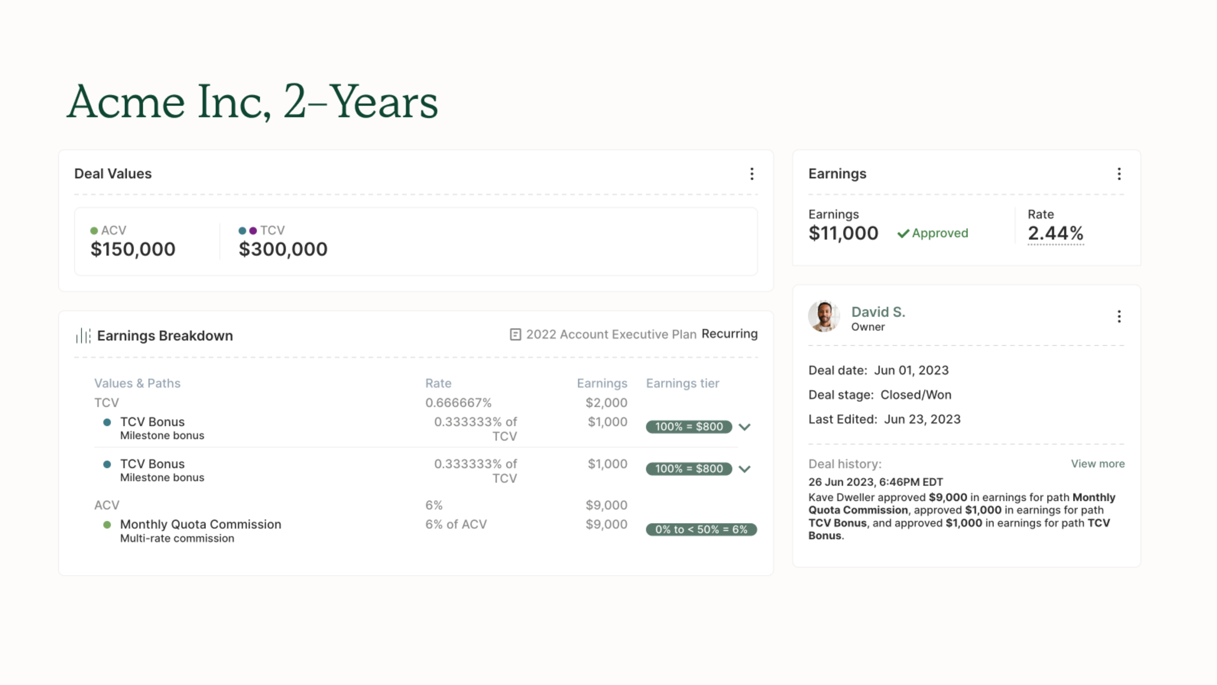 QuotaPath earnings detail card